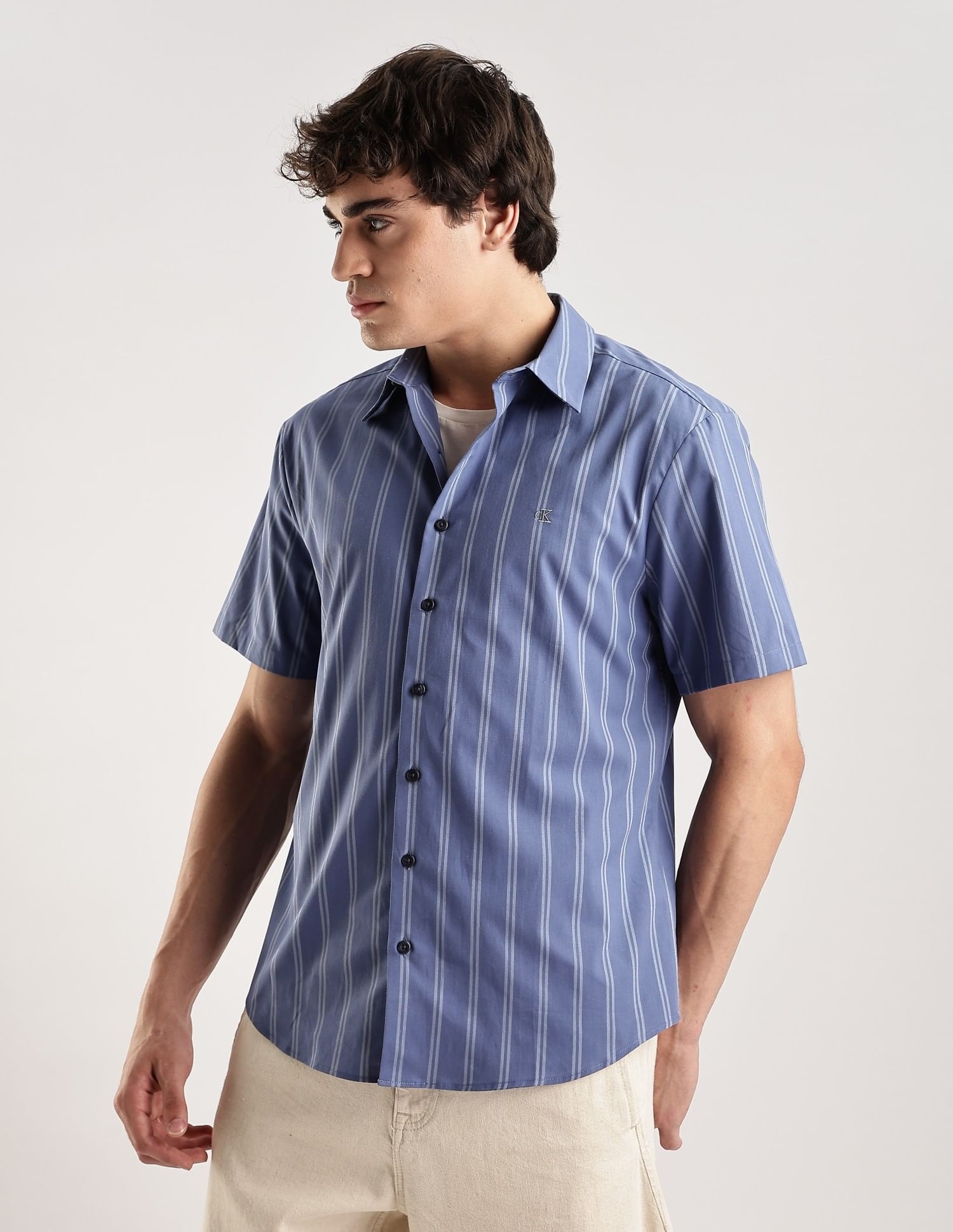 Calvin Klein Jeans Striped Regular-Fit Poplin Woven Shirt