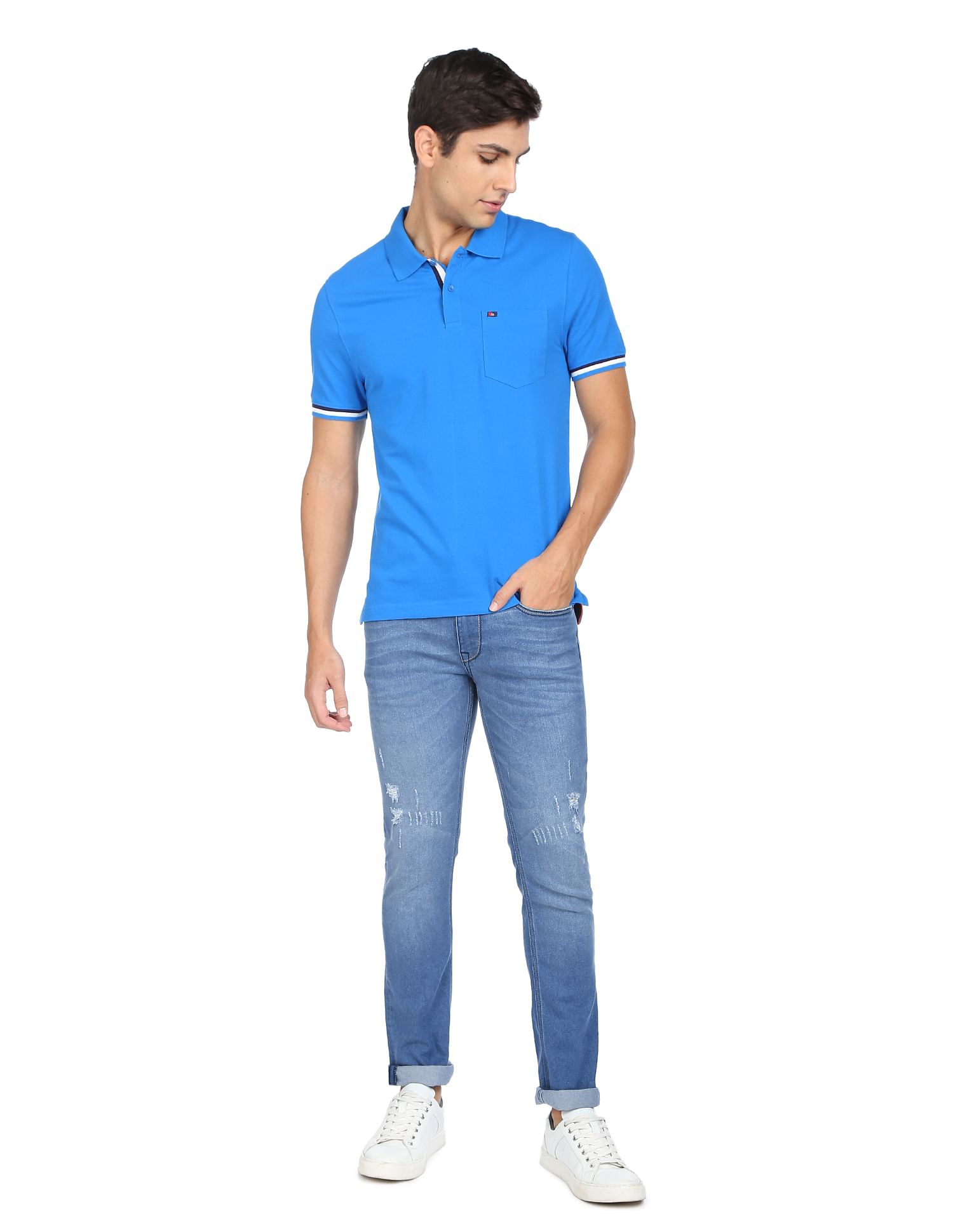 AD by Arvind Modern Solid Pique Polo Shirt