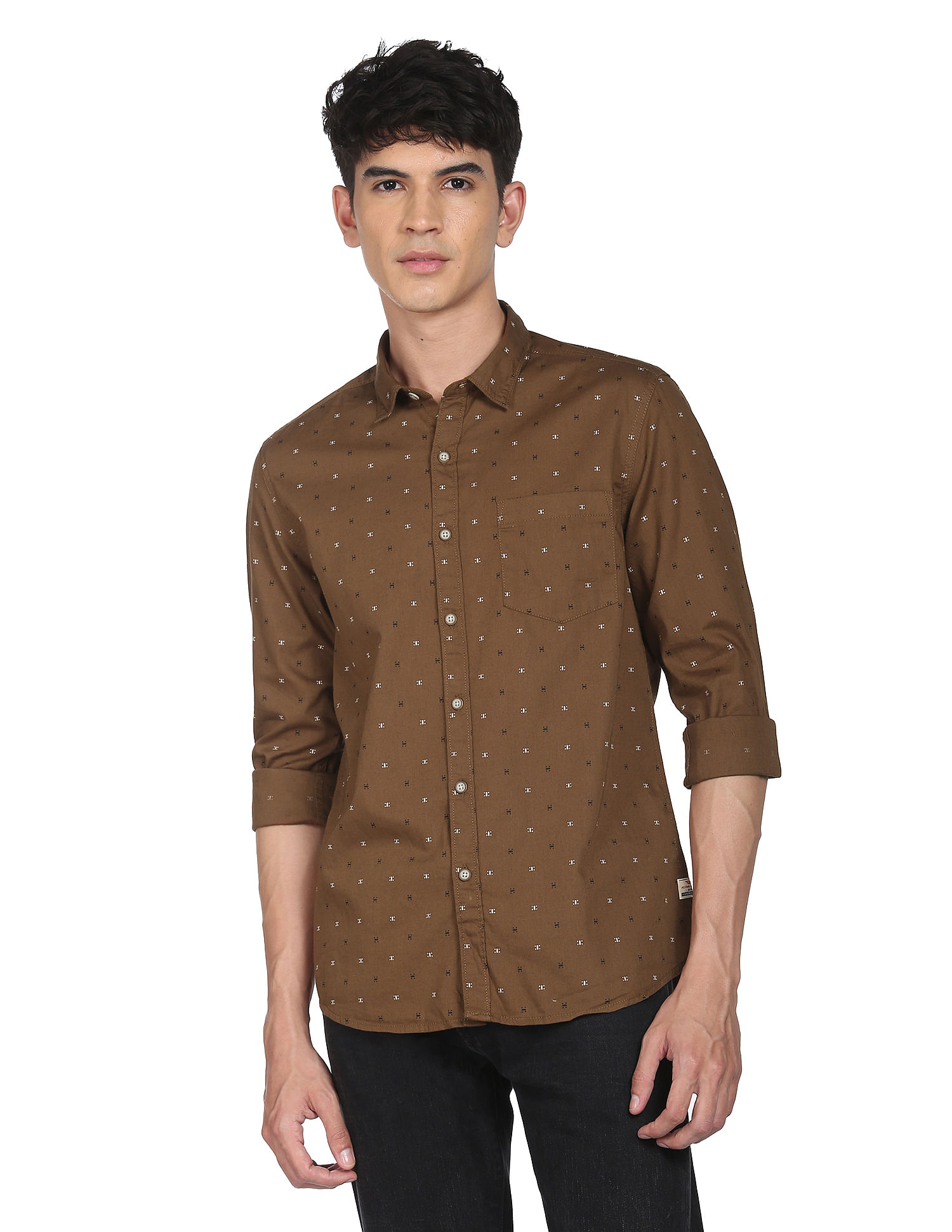 Flying Machine Cotton Geometric Print Shirt