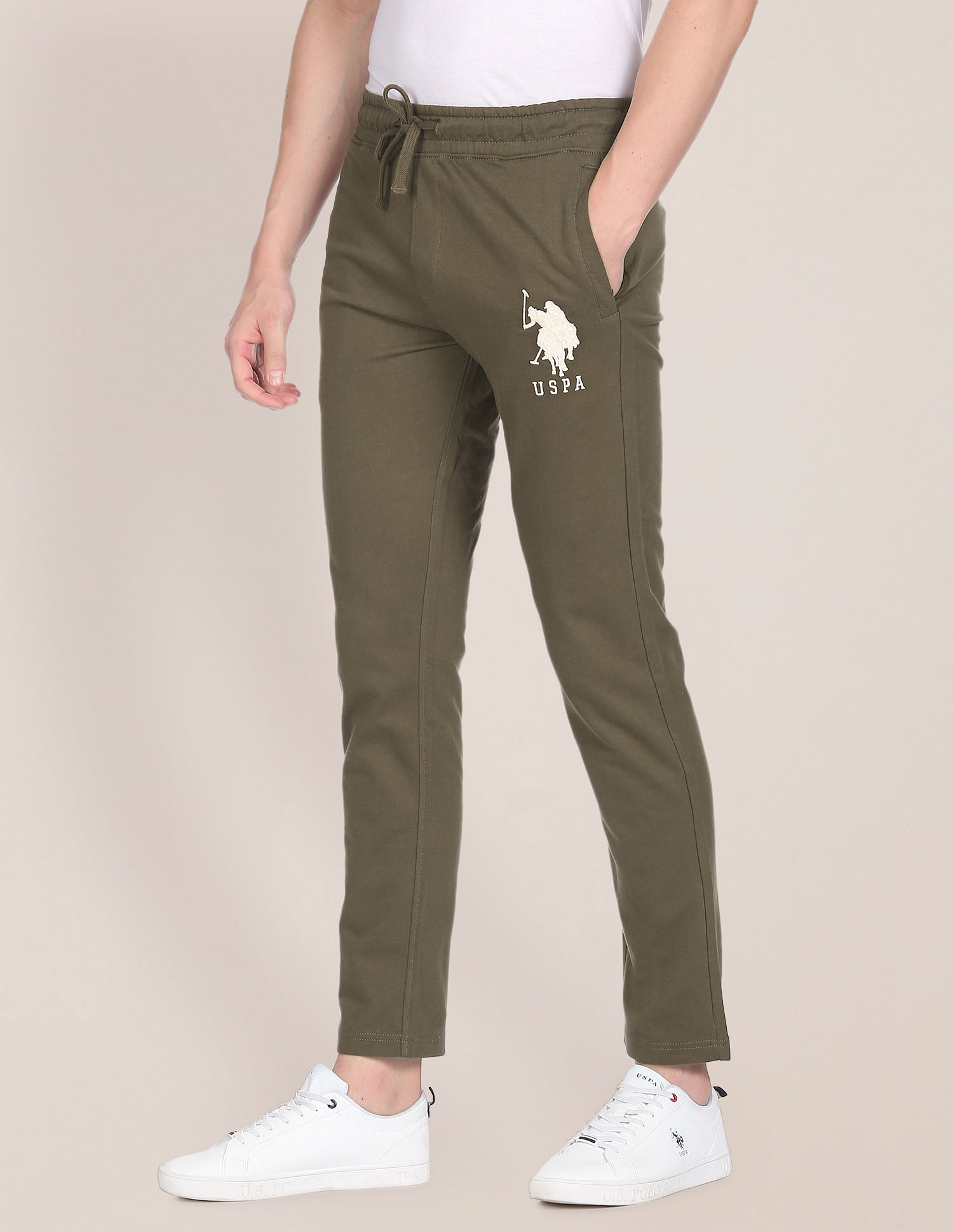 Buy U.S. Polo Assn. Men Olive Mid Rise Solid Track Pants - NNNOW.com