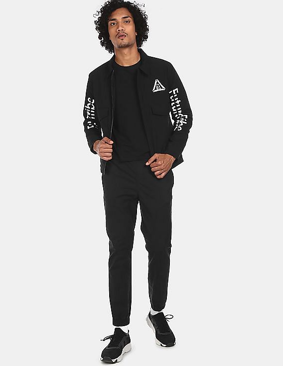 Flying Machine Spread Collar Printed Casual Jacket