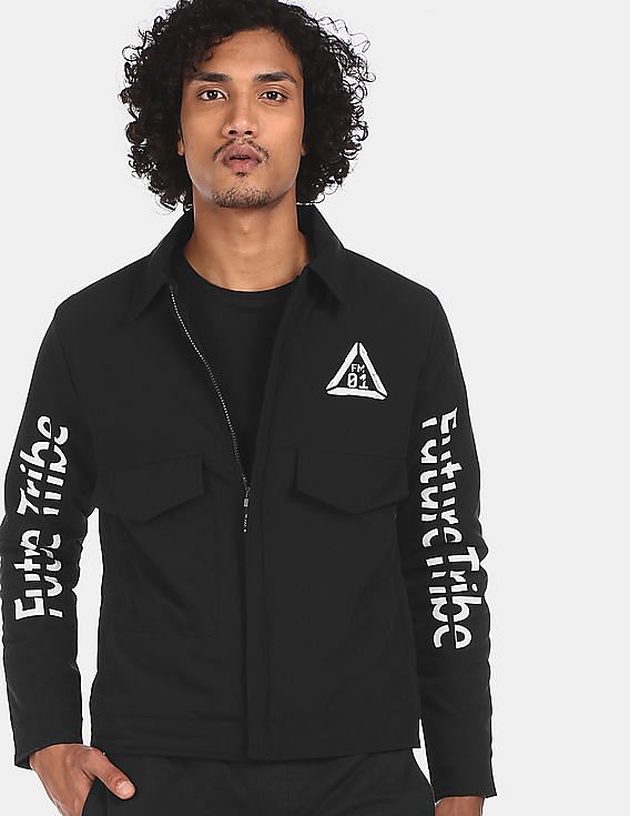 Flying Machine Spread Collar Printed Casual Jacket