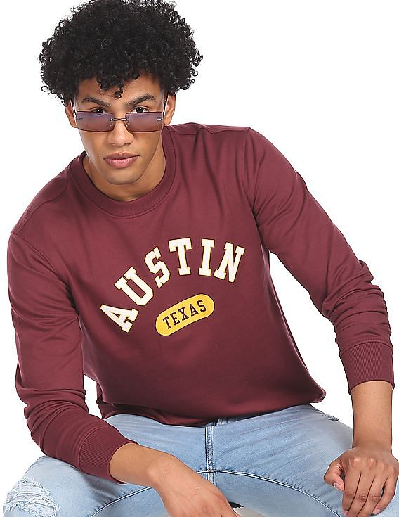 Aeropostale Men Burgundy Round Neck Graphic Print Sweatshirt
