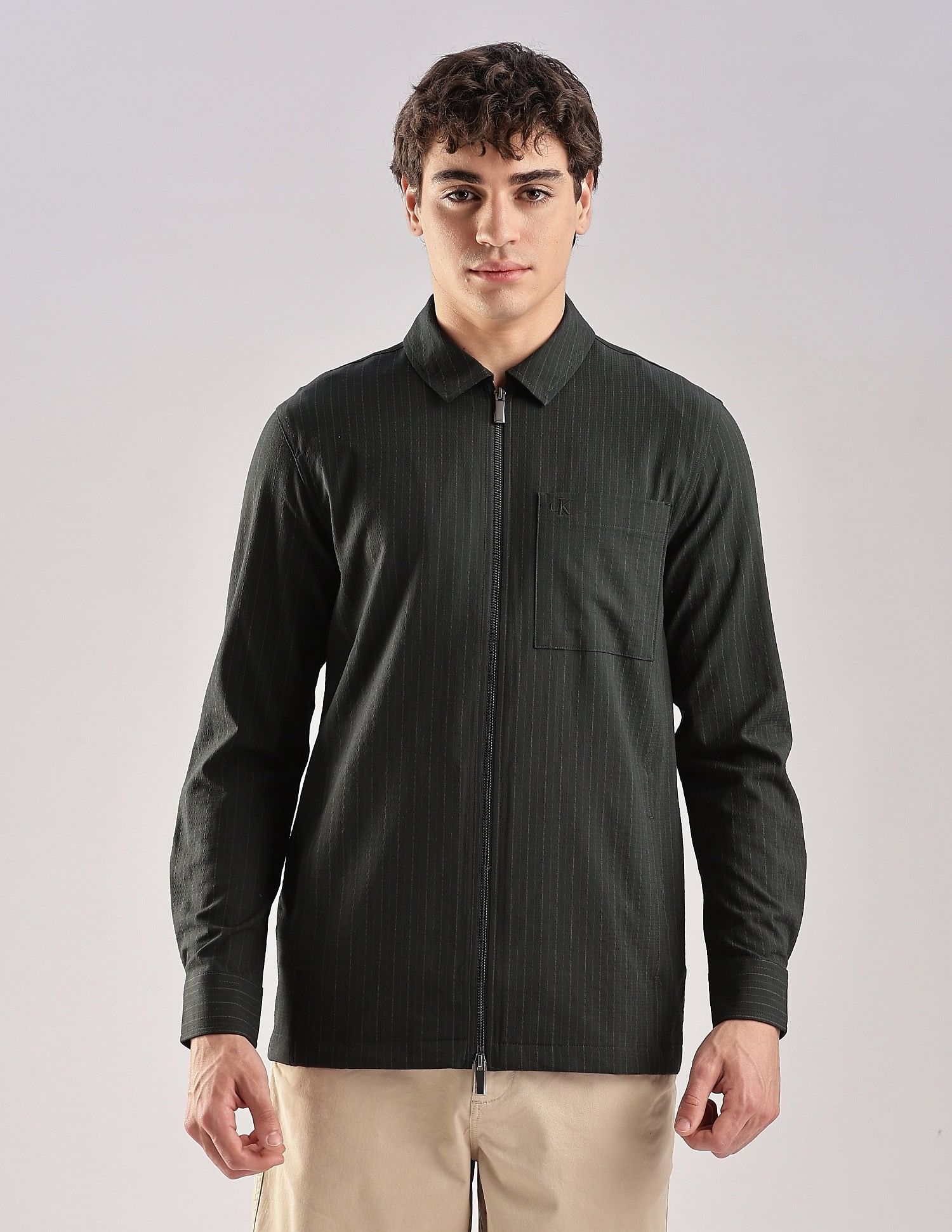 Calvin Klein Jeans Vertical Stripes Slim Fit Plain Woven Shirt