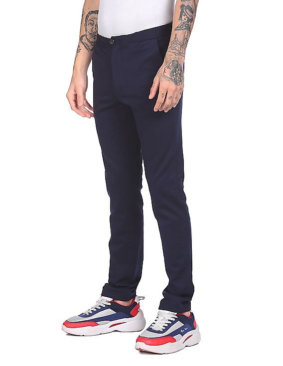 Tommy Hilfiger Men Navy Mid Rise Bleeker Slim Fit Casual Knit Pants