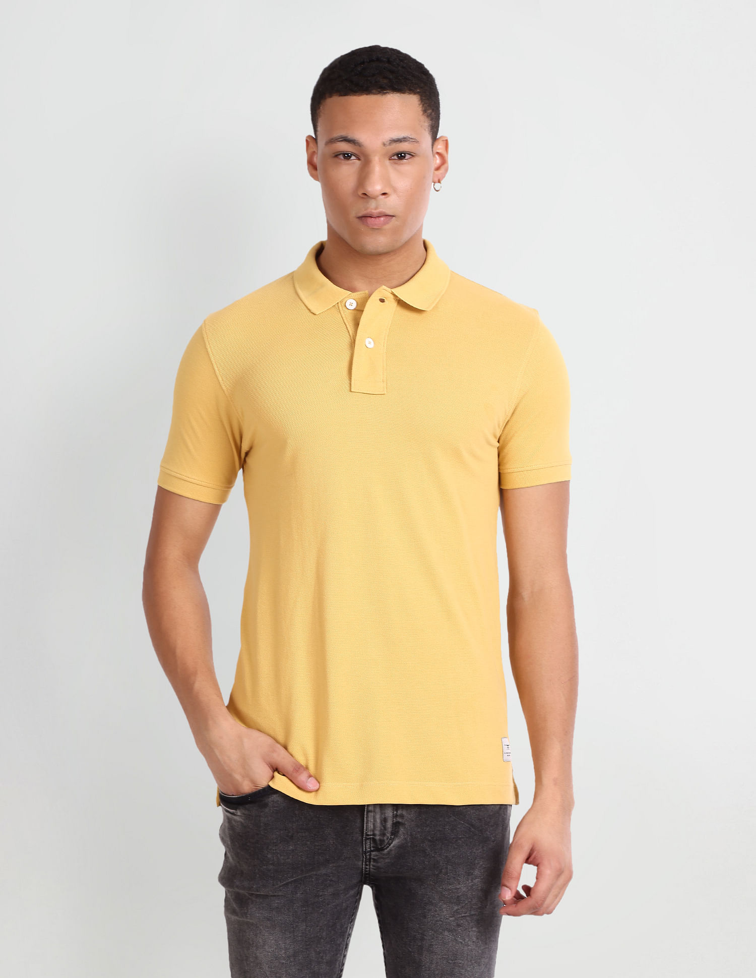 Flying Machine Solid Cotton Polo Shirt