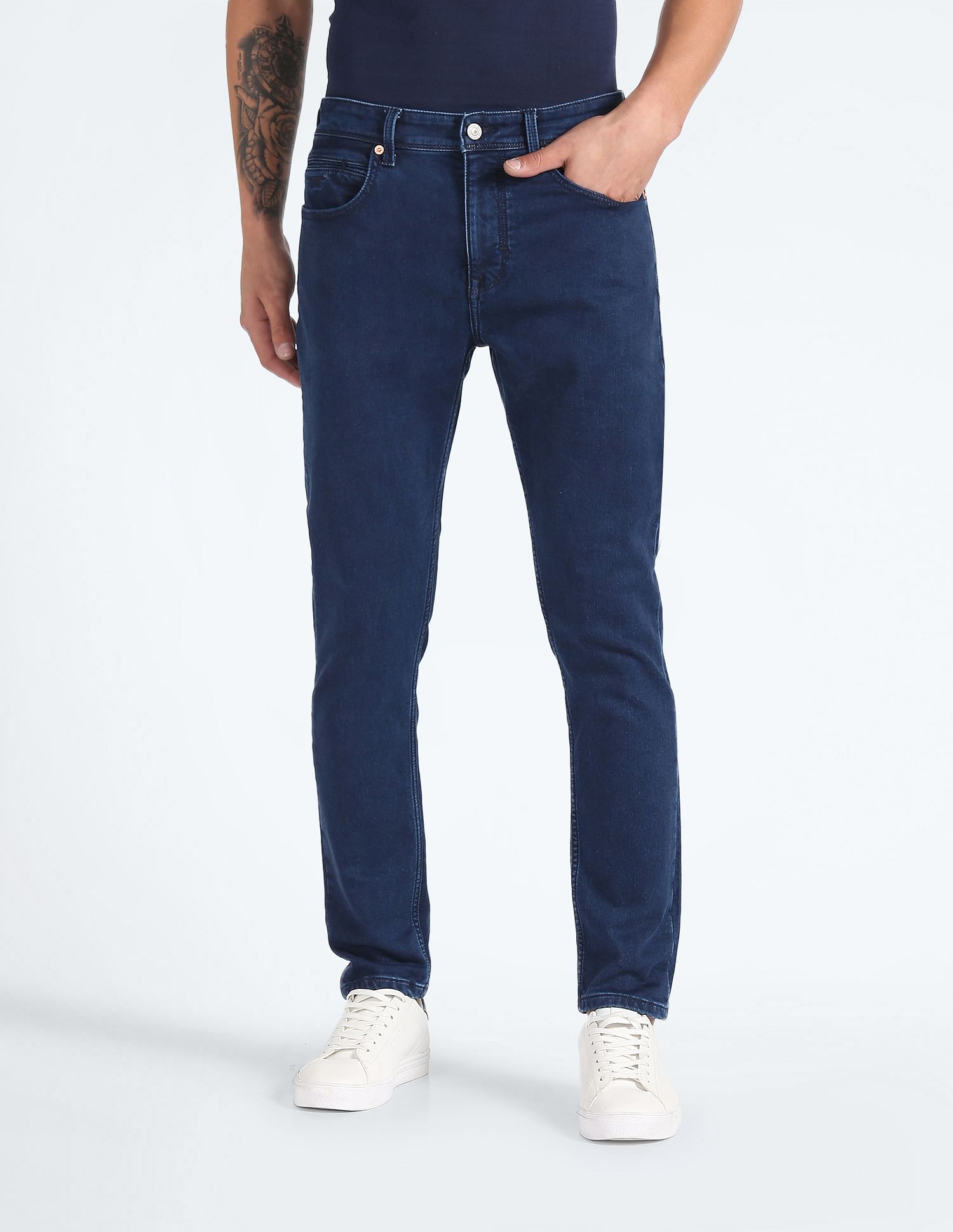 Flying Machine Slash Slim Tapered Fit Mid Rise Jeans