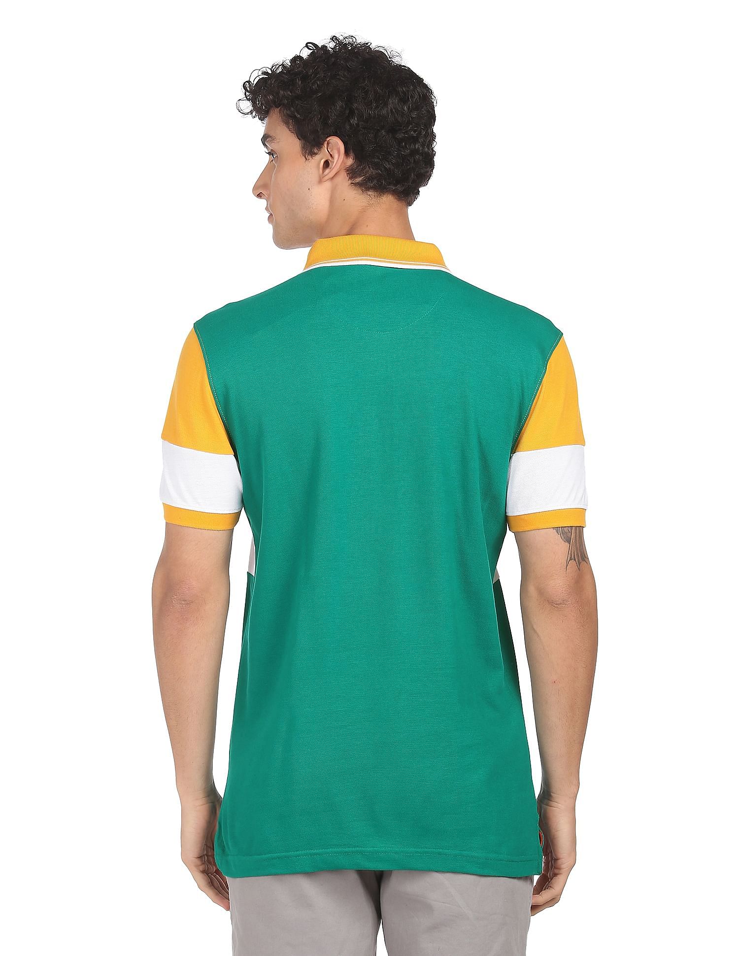 AD by Arvind Panelled Cotton Colour Block Polo Shirt