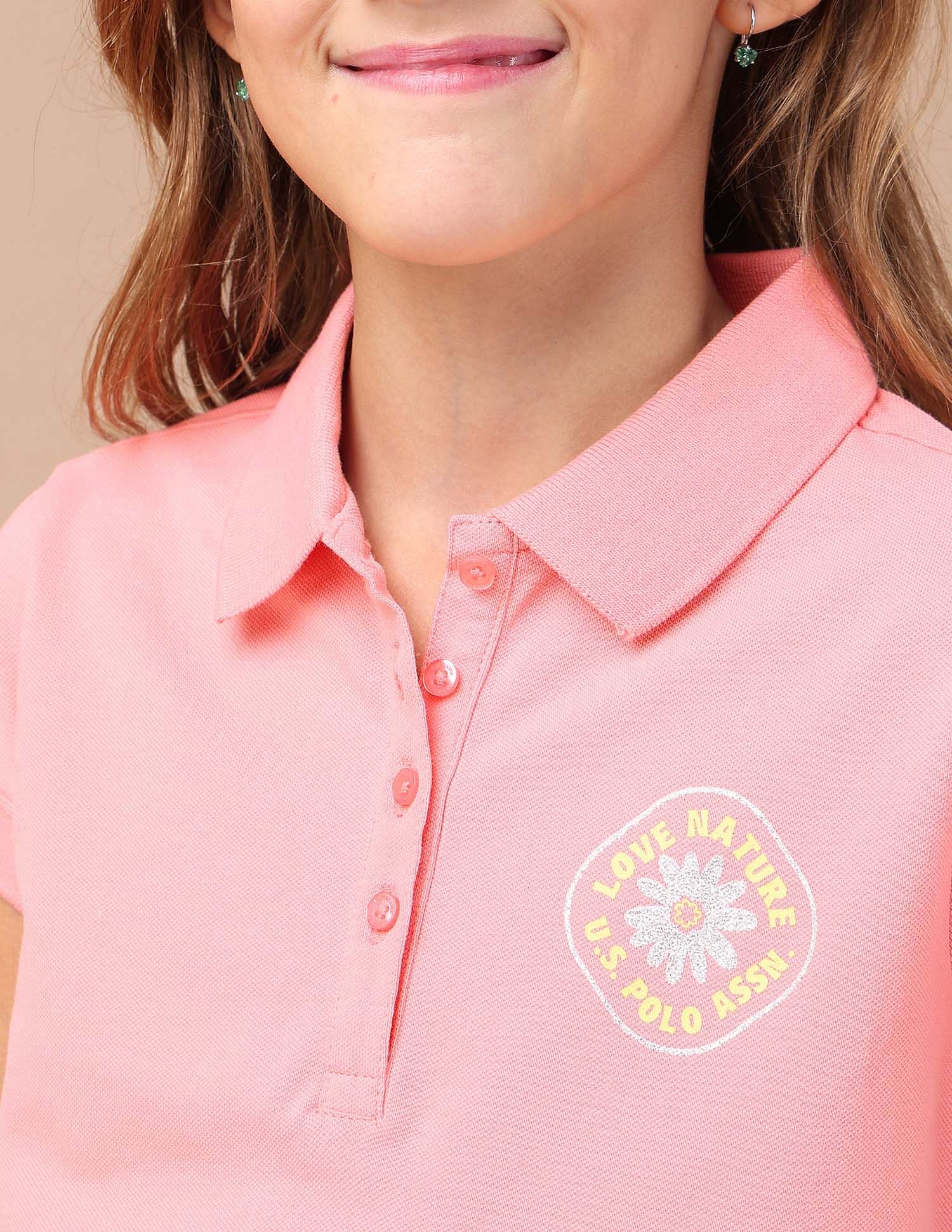 U.S. Polo Assn. Kids Girls Brand Printed Relaxed Fit Polo Shirt