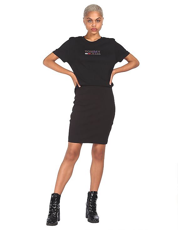 Buy Tommy Hilfiger Women Black Round Neck Brand Print T