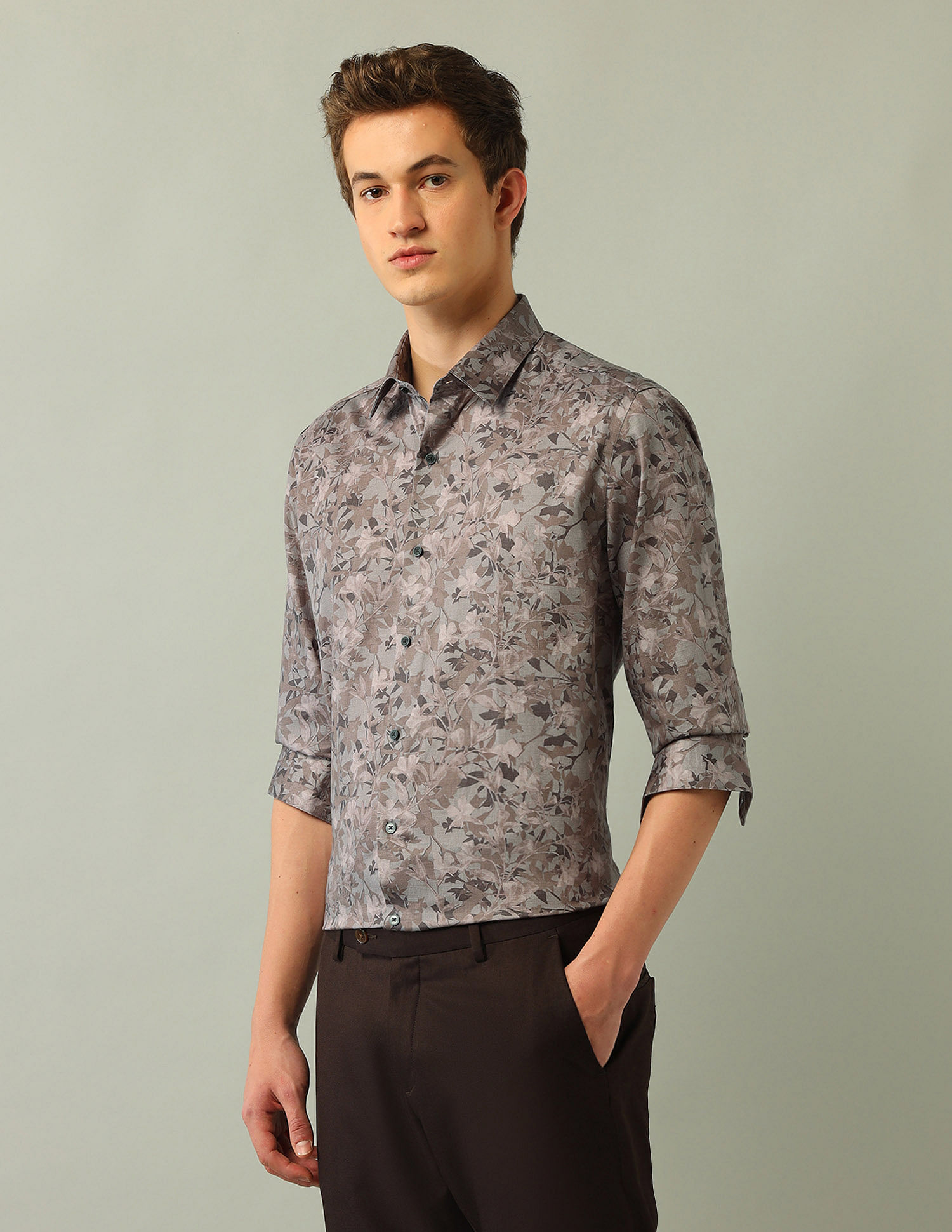 Arrow Newyork Floral Printed Satin Shirt