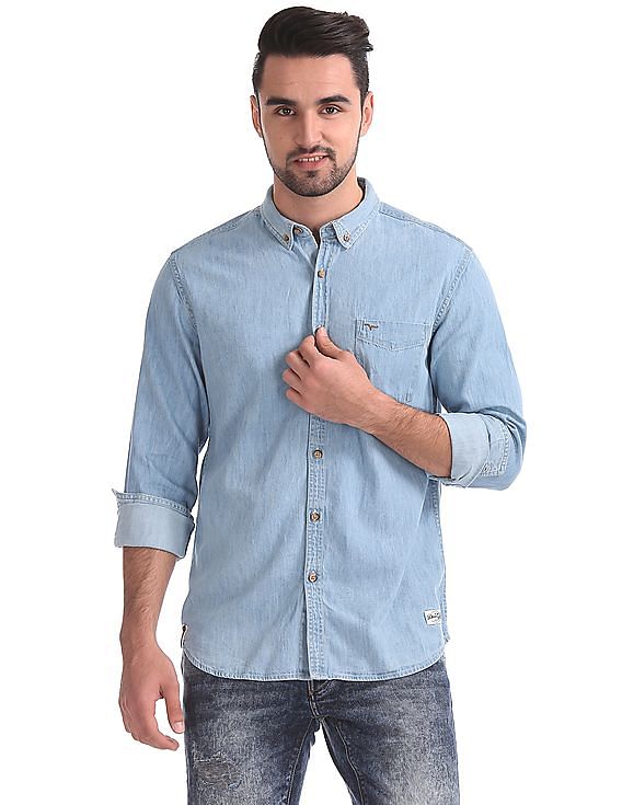 Buy Flying Machine Flying Machine Men Teal Blue Casual Shirt with  Embroidered Detailing at Redfynd