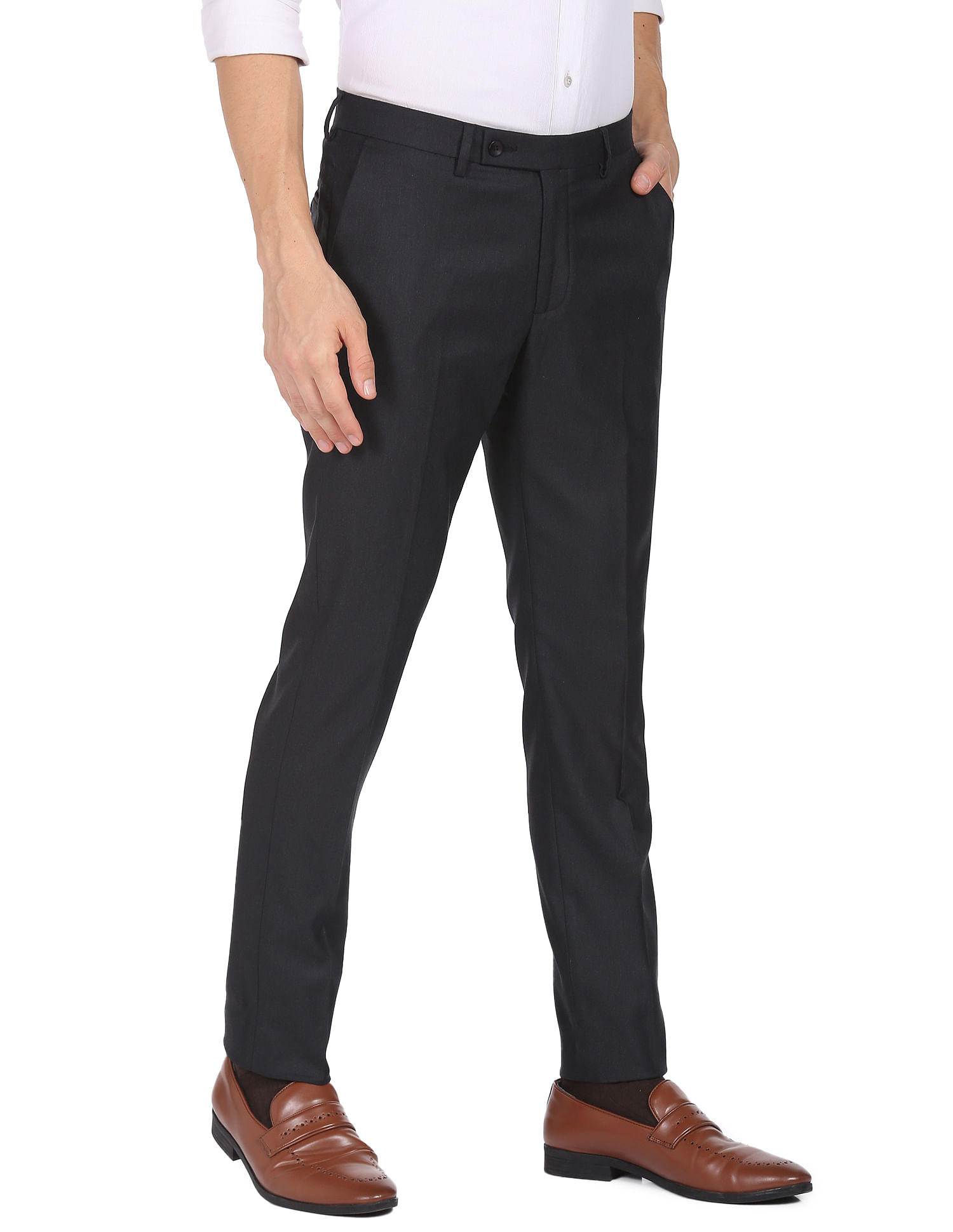 Buy Arrow Men Beige Flat Front Solid Smart Flex Formal Trousers  NNNOWcom