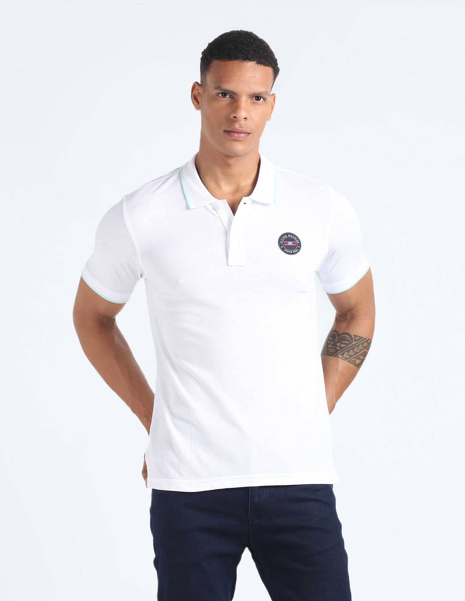Flying Machine Solid Appliqued Logo Polo Shirt