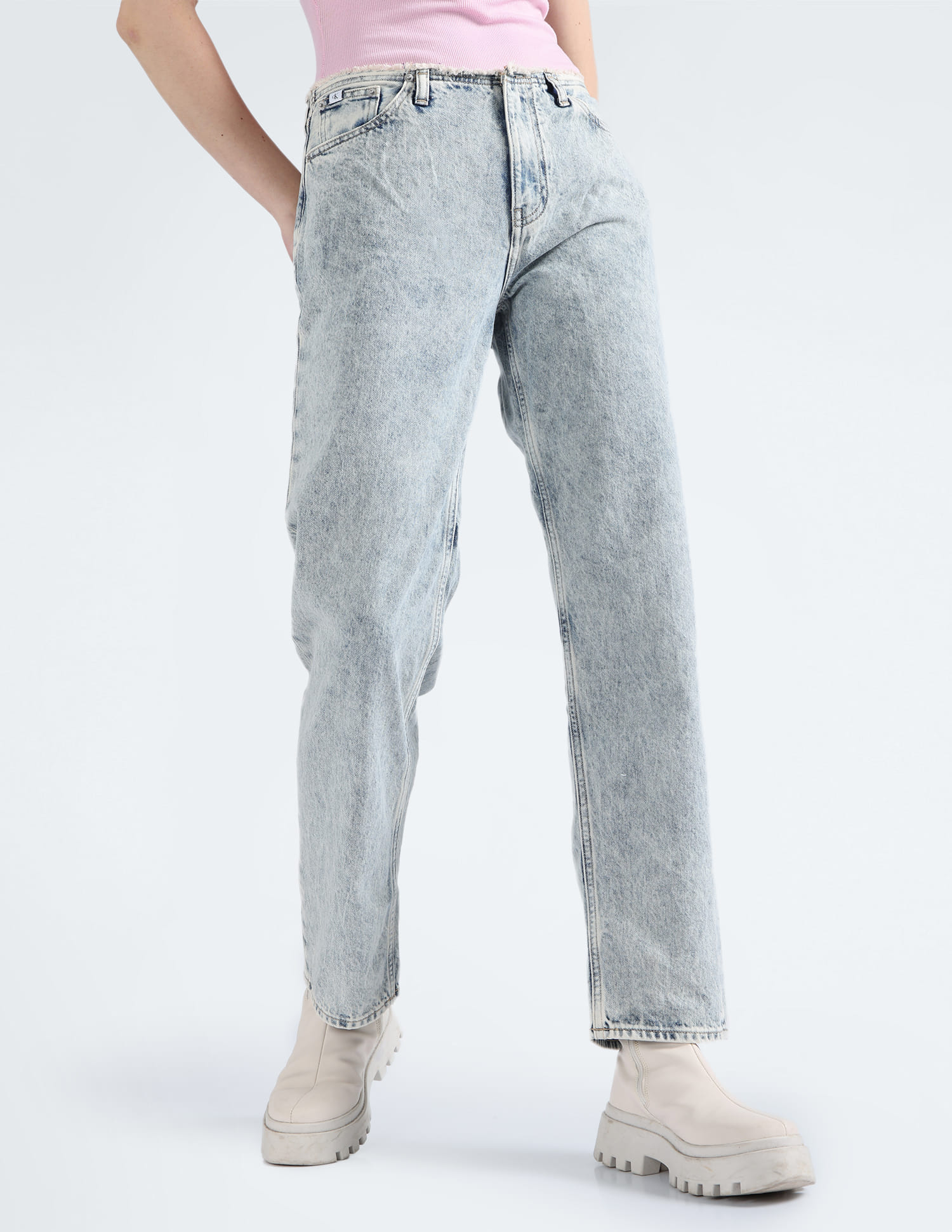 Denim Jeans Grey Acid Wash Mom Jeans Grey Straight Leg Acid Wash