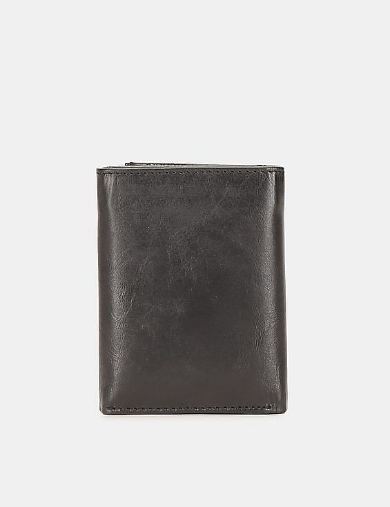U.S. Polo Assn. Men Black Tri-Fold Brand Embossed Leather Wallet