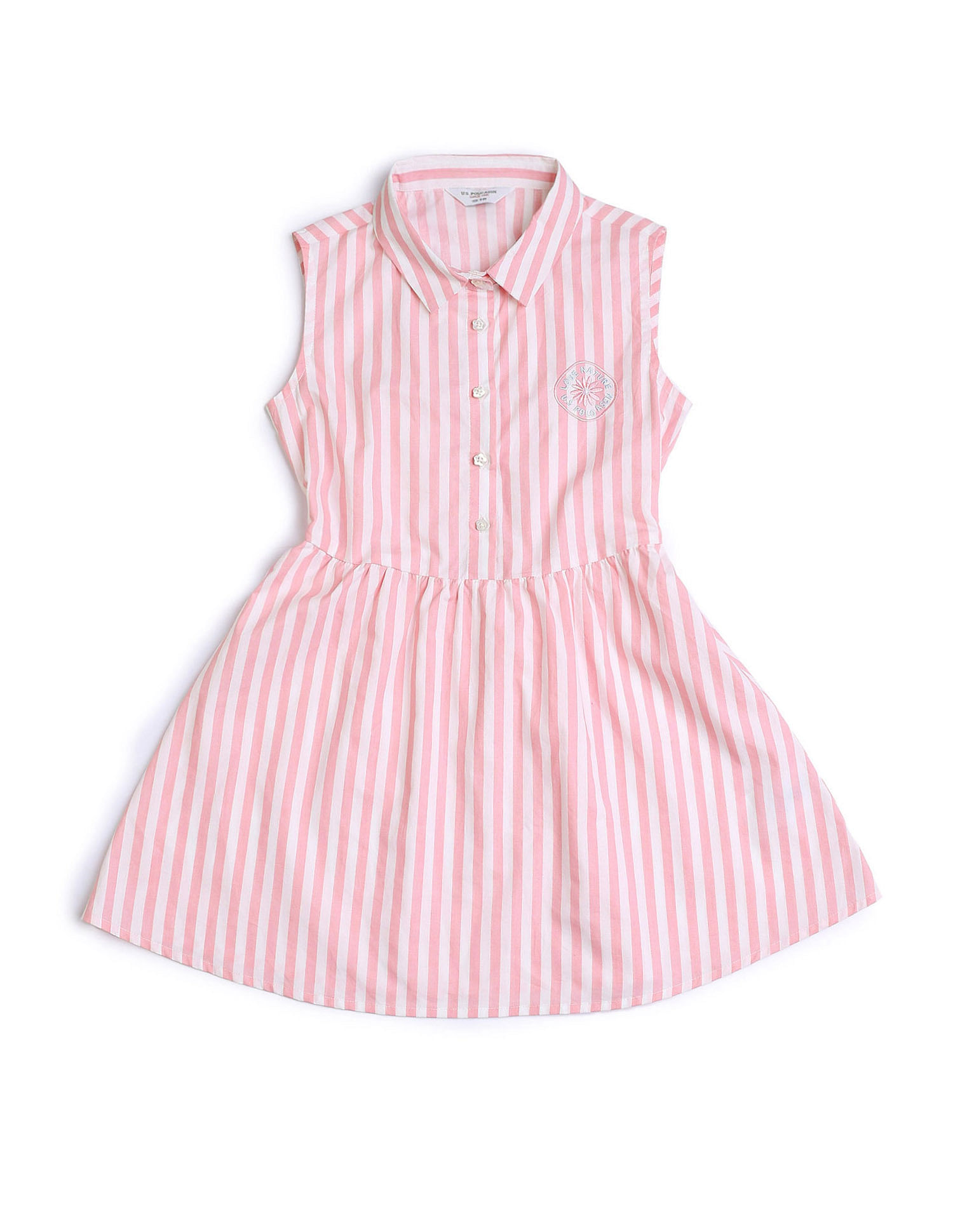 U.S. Polo Assn. Kids Girls Vertical Striped Fit And Flare Dress