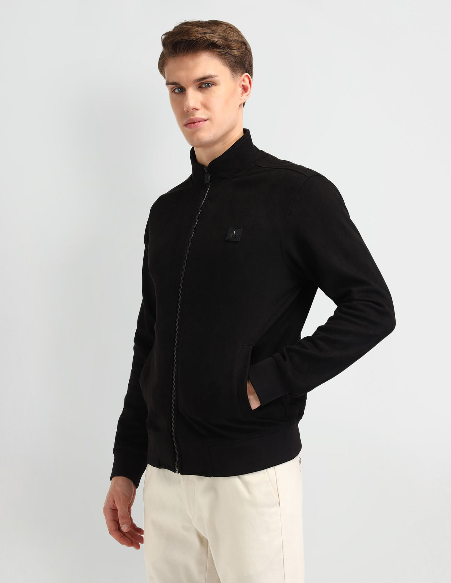 Arrow Sport Solid Regular Fit Knitted Bomber Jacket