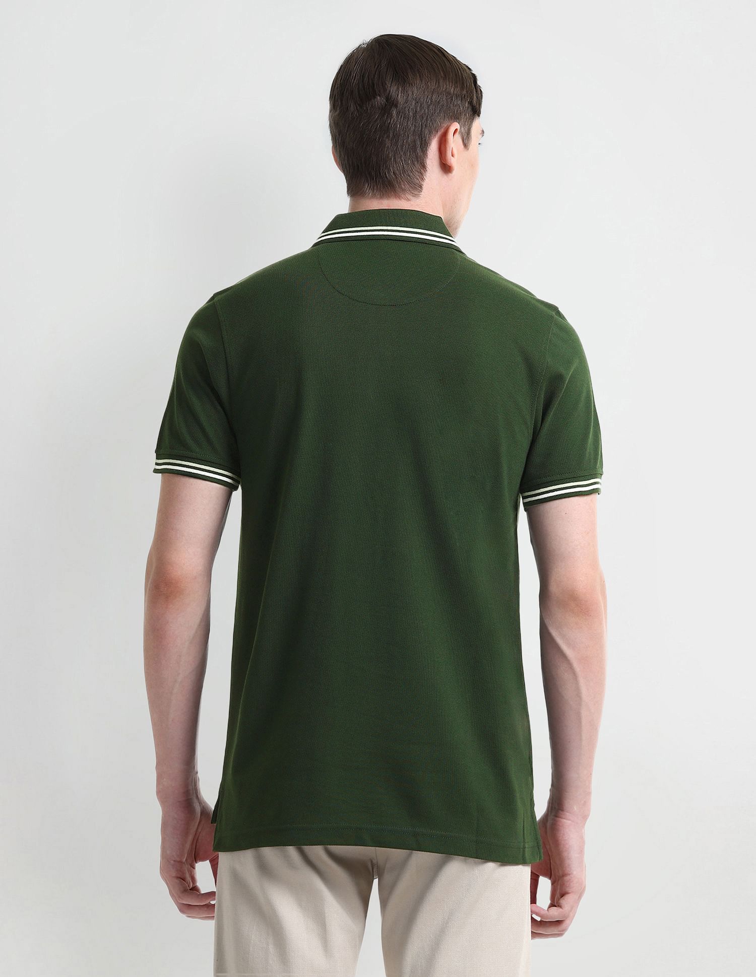 Arrow Sport Striped Collar Solid Polo Shirt
