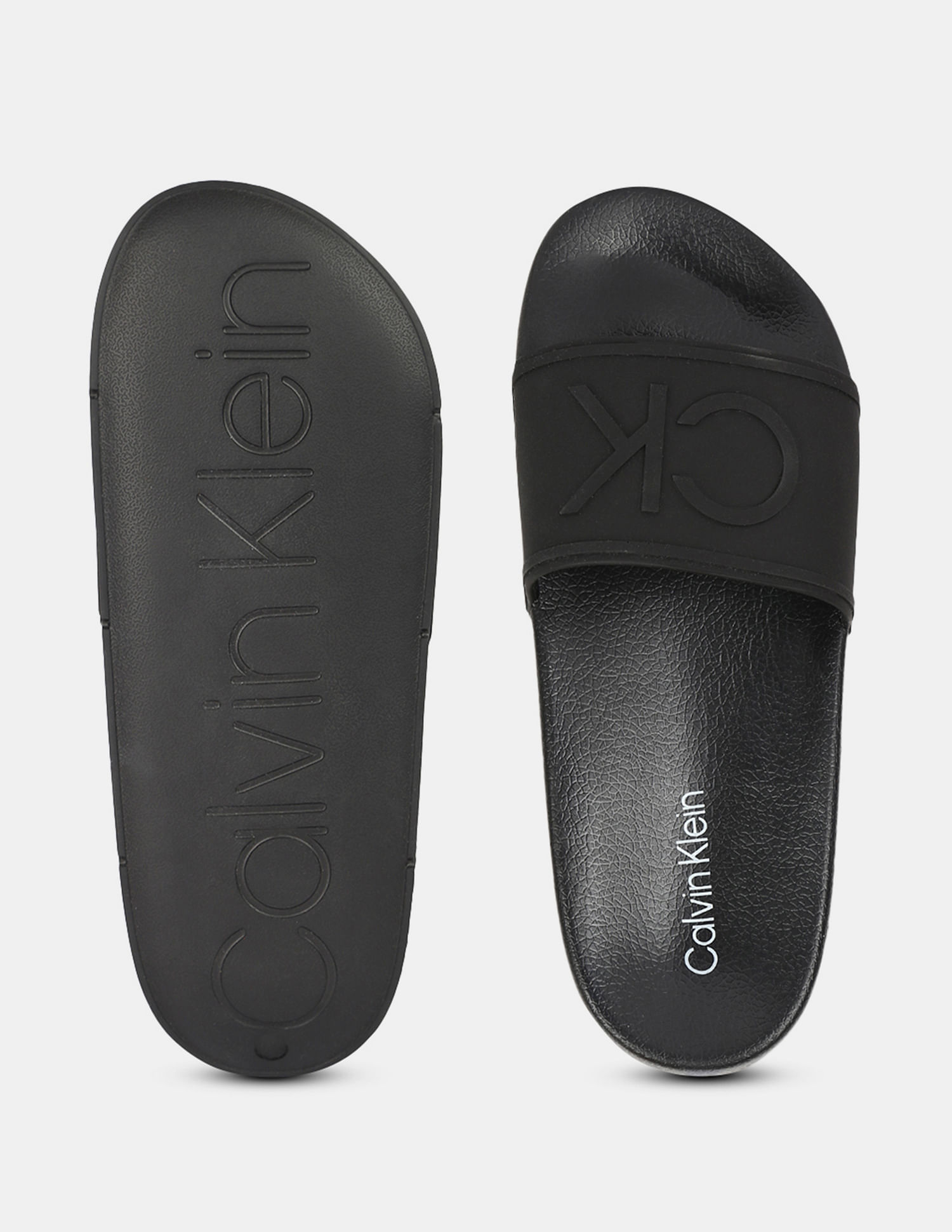 Buy Calvin Klein Men Black Embossed Logo Aivian Slides NNNOW