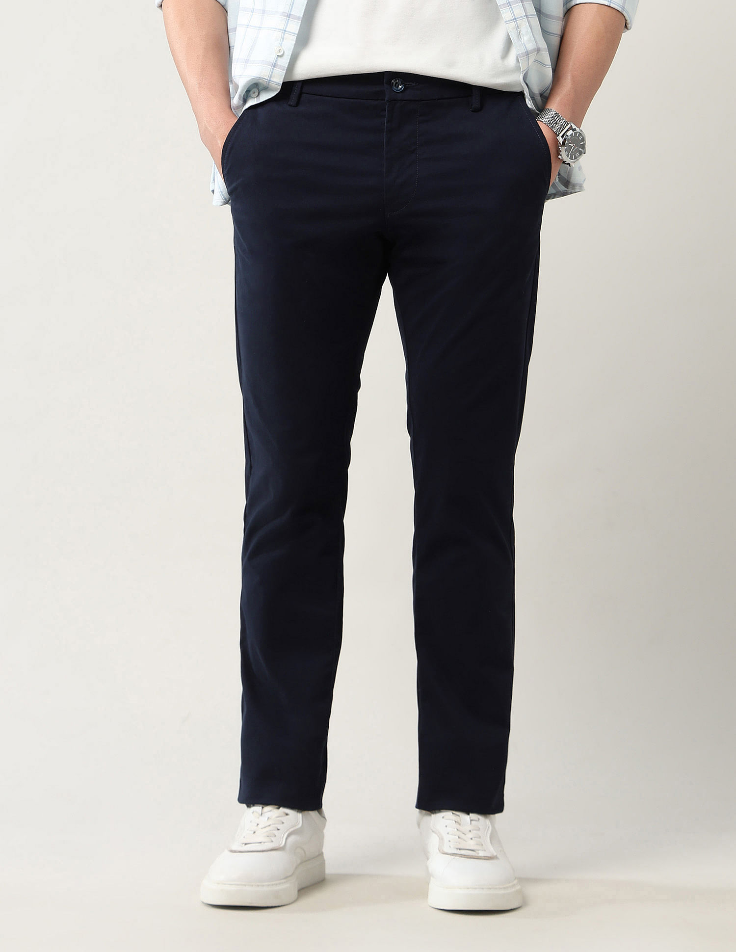 Arrow Sport Mid Rise Slim Fit Solid Trousers