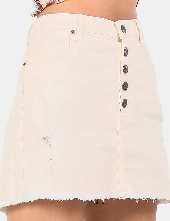 Women's Pacsun White Denim Jean Skirt Distressed Ripped Mini Size 25 | eBay