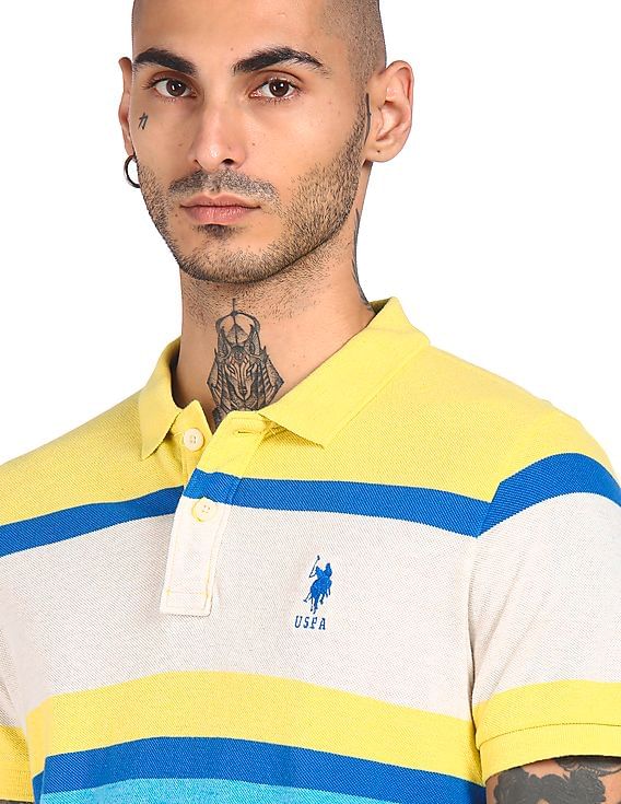 Yellow and white striped polo shirt Outlet
