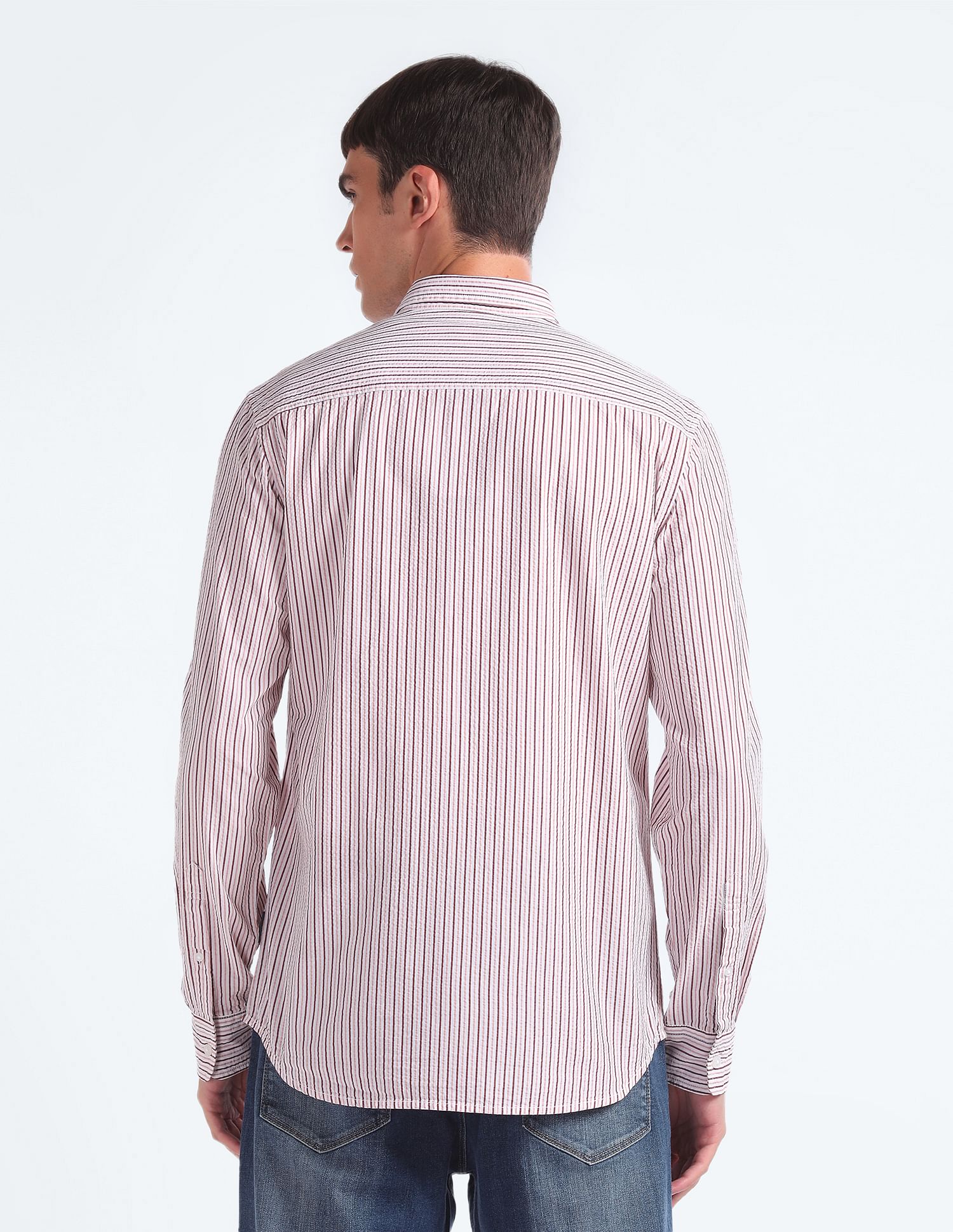 Flying Machine Vertical Stripe Seersucker Shirt
