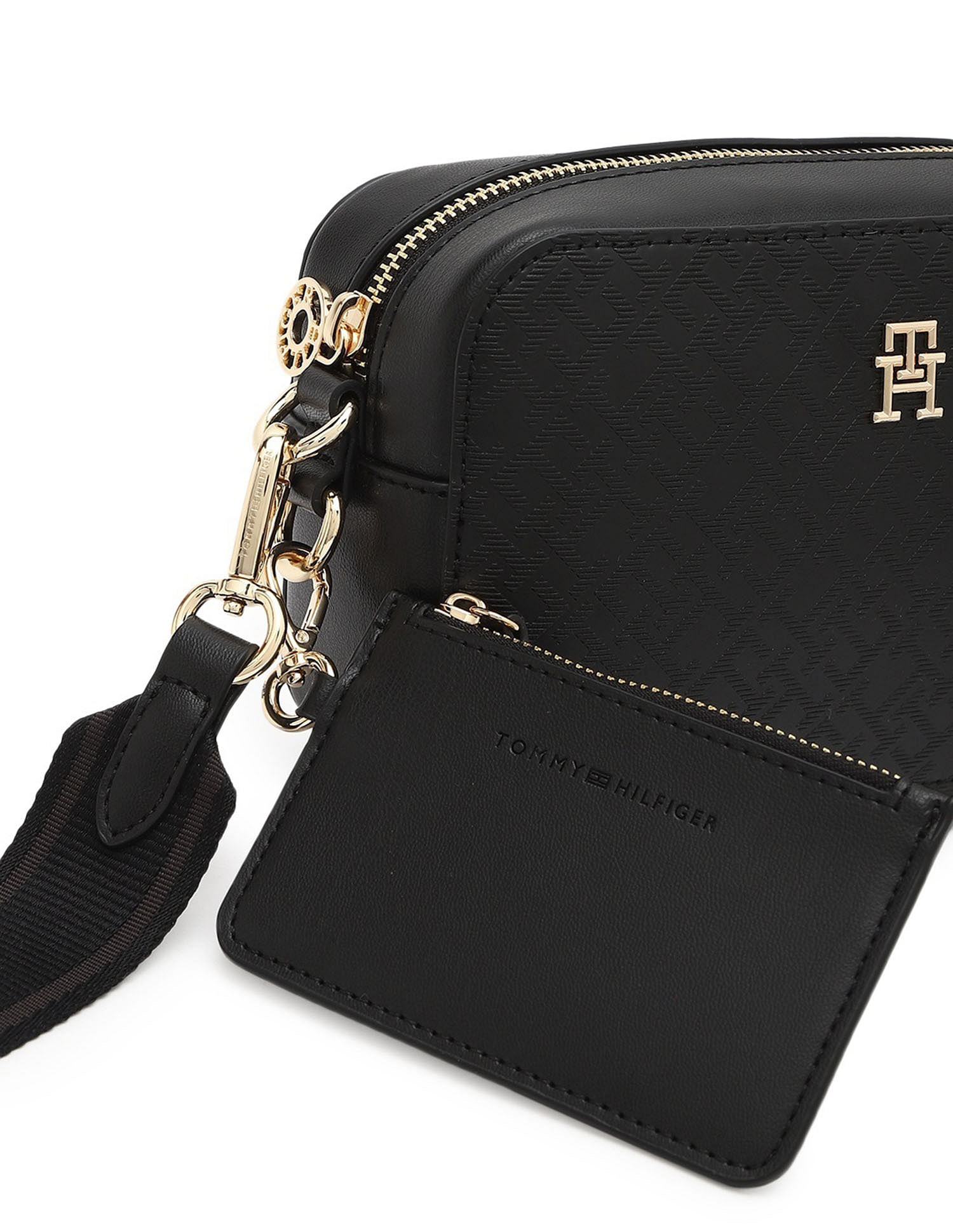 Tommy Hilfiger Textured Black PU Sling Bag