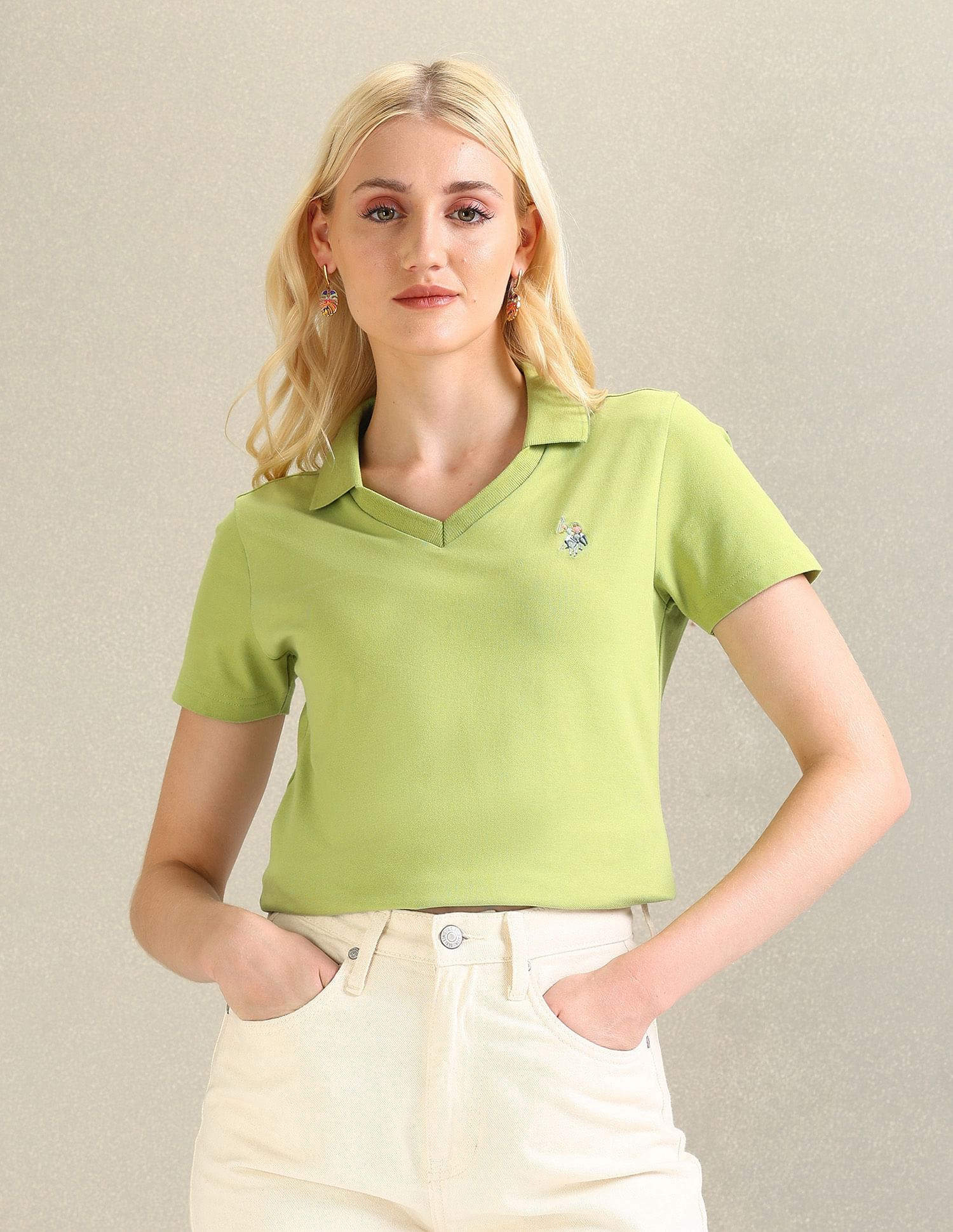 Green polo v neck t shirt hotsell