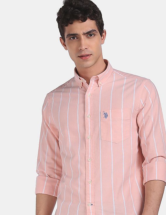 peach polo button down