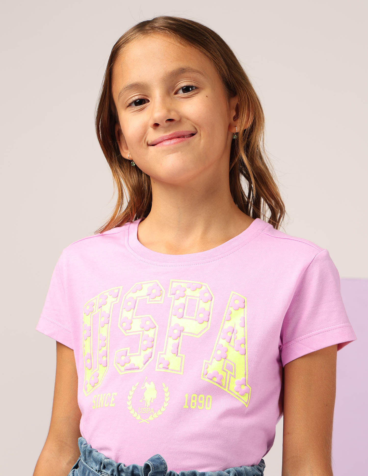 U.S. Polo Assn. Kids Girls Puff Print Relaxed Fit T-Shirt