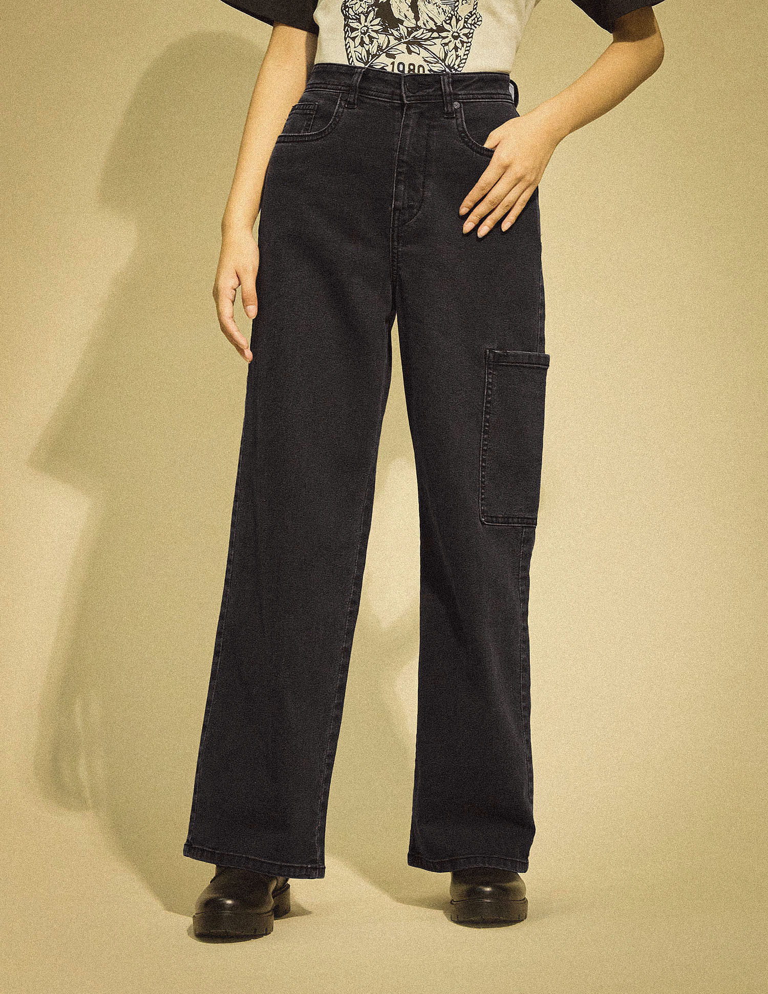 Flying Machine Women High Rise Cargo Jeans