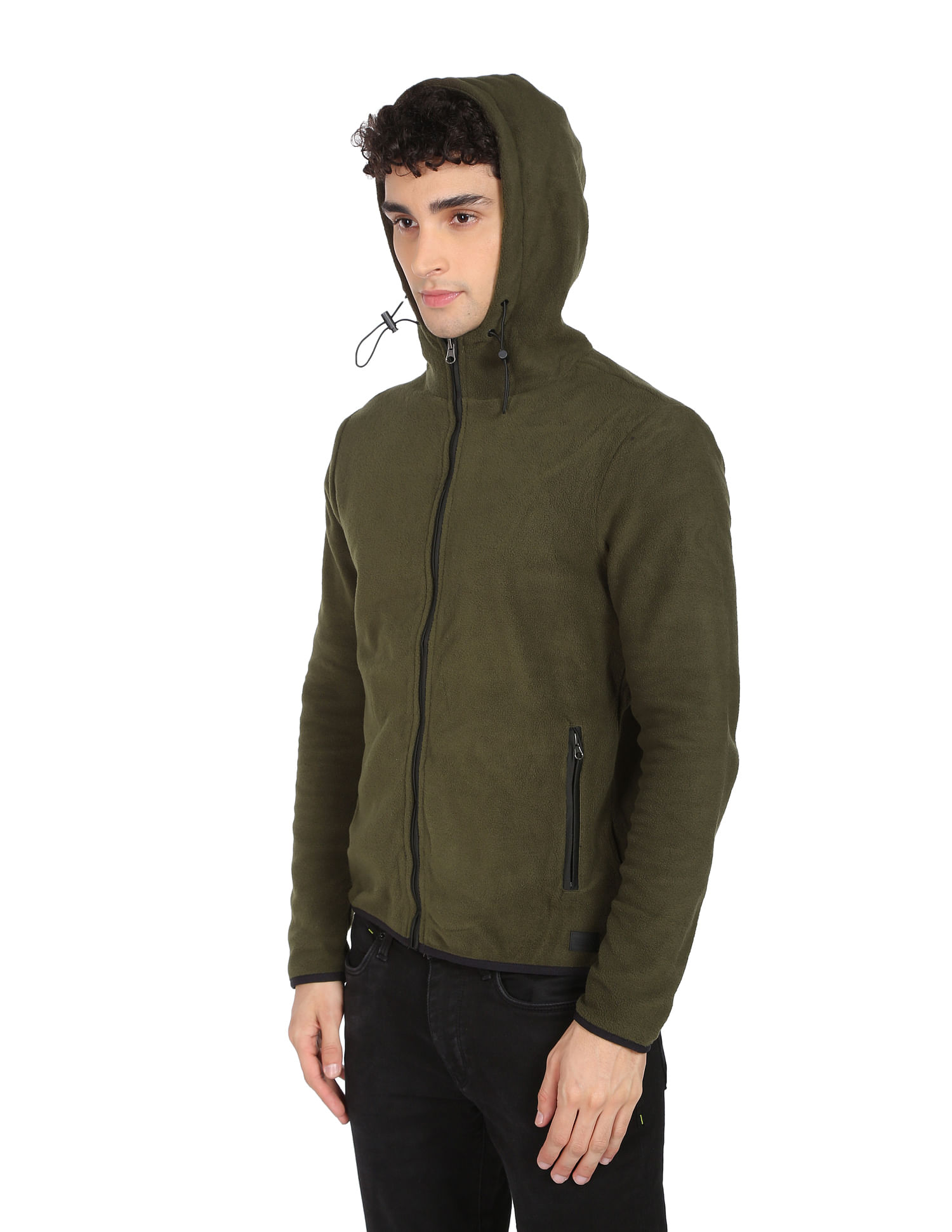 Flying Machine Two Pocket Solid Hooded Jacket