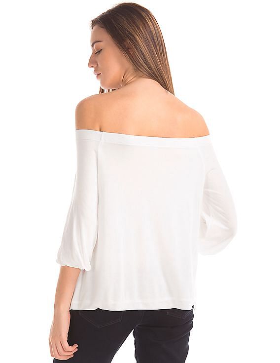GAP Women White Drapey Off-Shoulder Modal Top