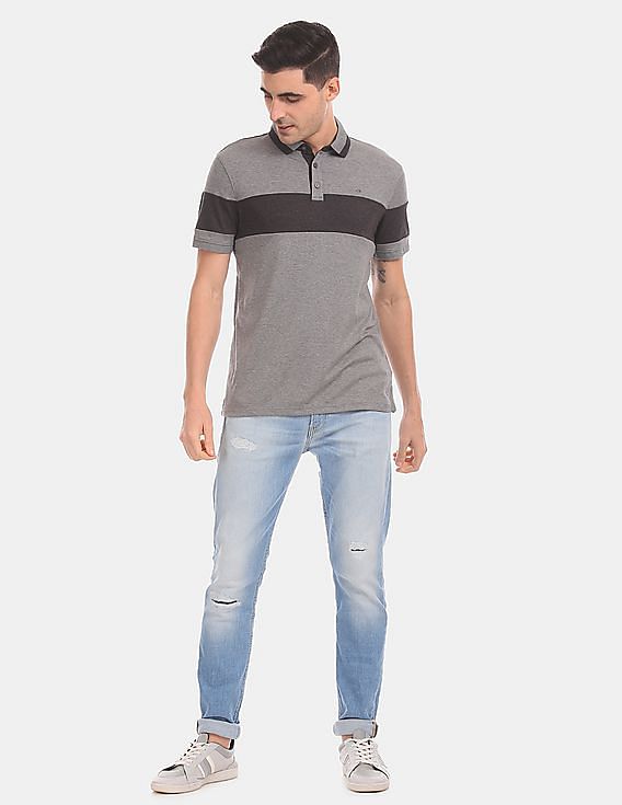 Calvin Klein Men Blue Slim Tapered Fit Cotton Stretch Ripped Jeans