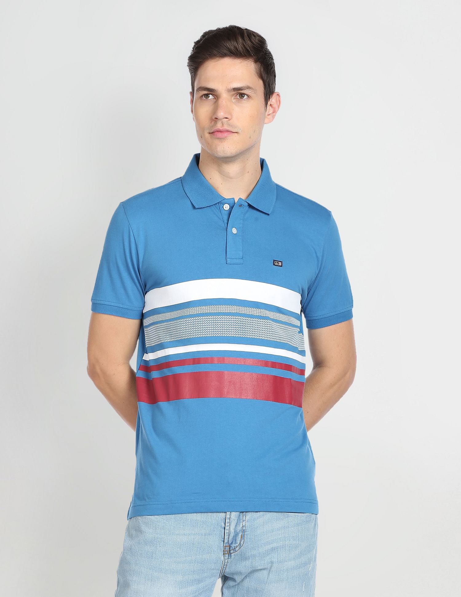 Arrow Sports Horizontal Stripe Cotton Polo Shirt