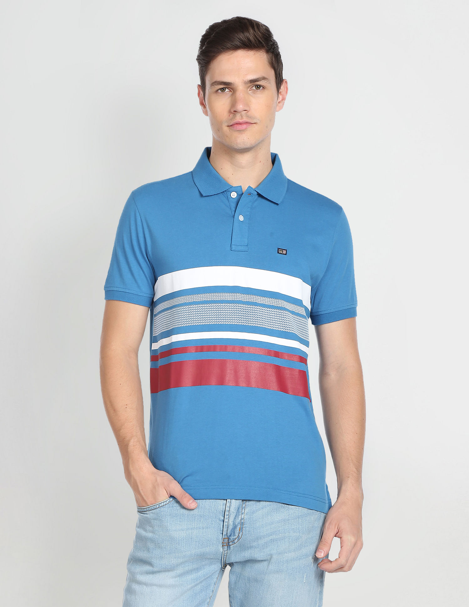 Arrow Sports Horizontal Stripe Cotton Polo Shirt