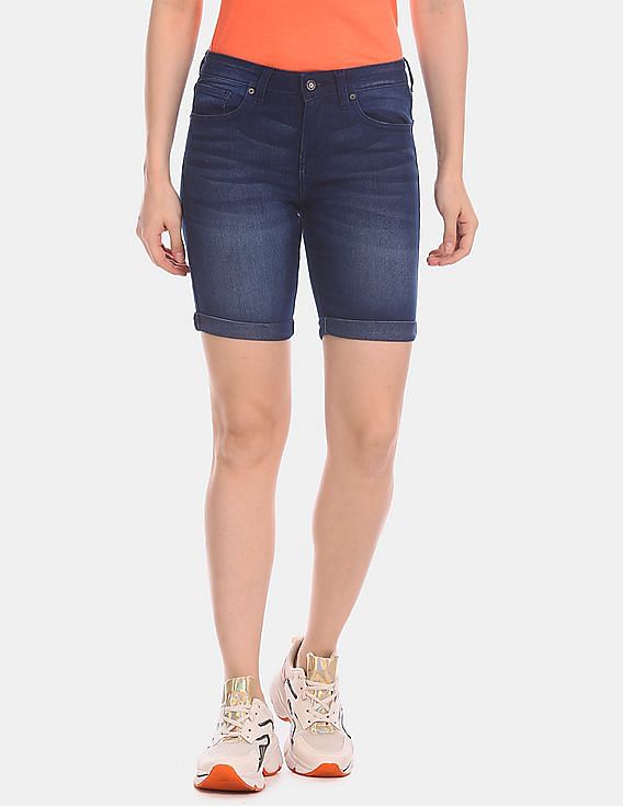 Aeropostale Blue Upturned Hem Stone Wash Denim Shorts