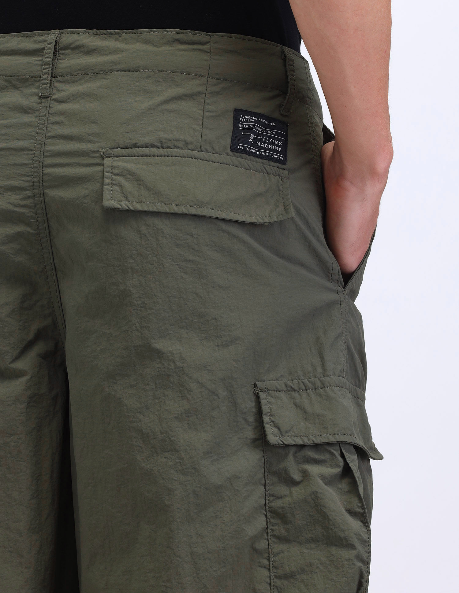Buy Flying Machine Loose Fit Solid Cargo Trousers
