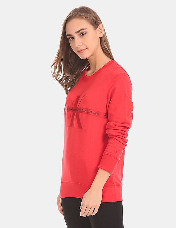 Buy Calvin Klein Women Red Taping Through Monogram Crew Neck Sweatshirt -  NNNOW.com