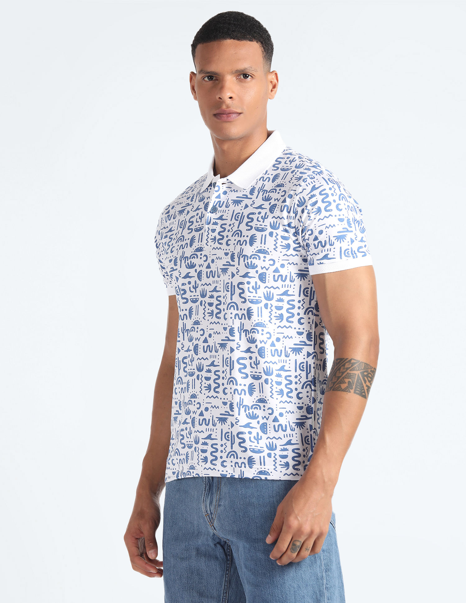 Flying Machine Graphic Print Cotton Polo Shirt