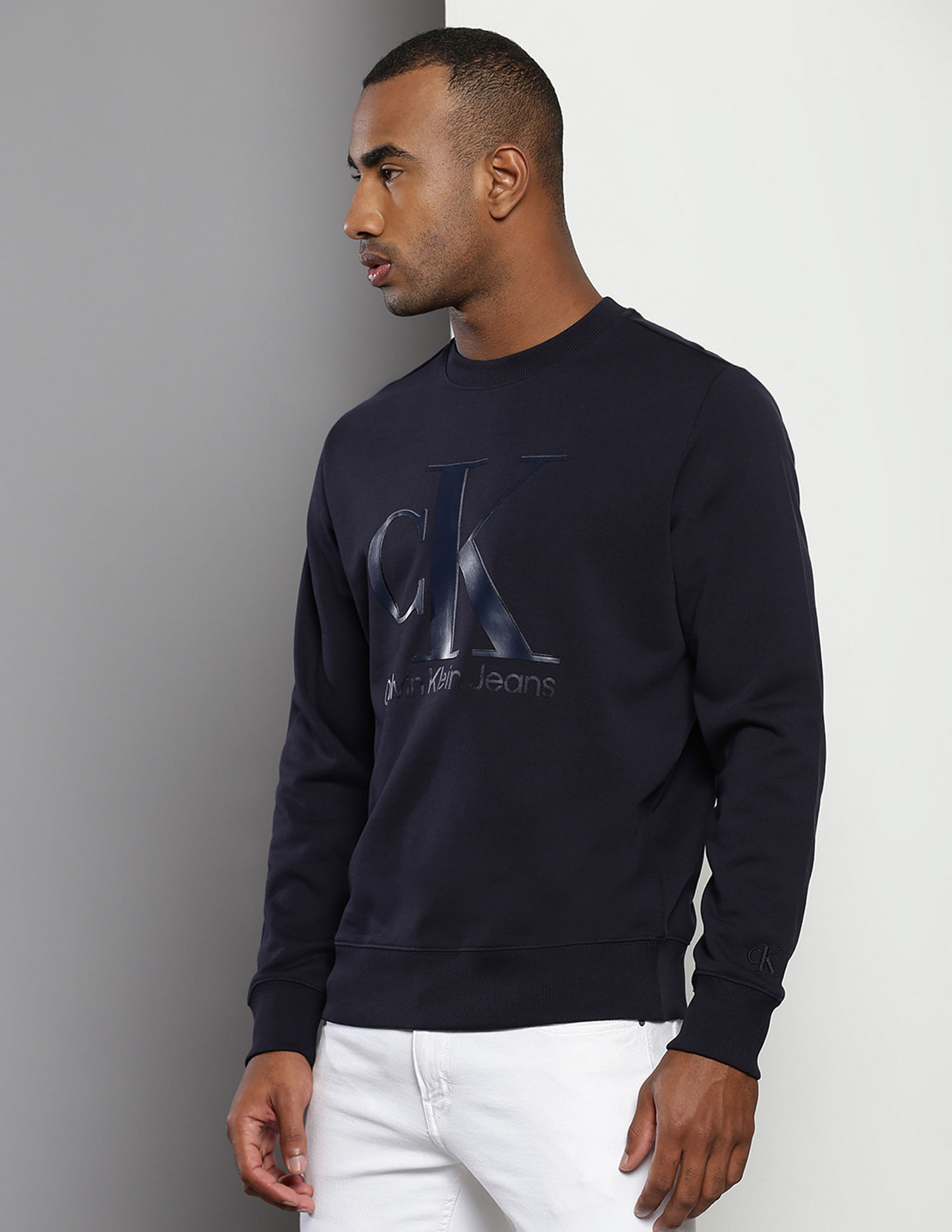 Calvin Klein Crew Neck Monogram Print Sweatshirt