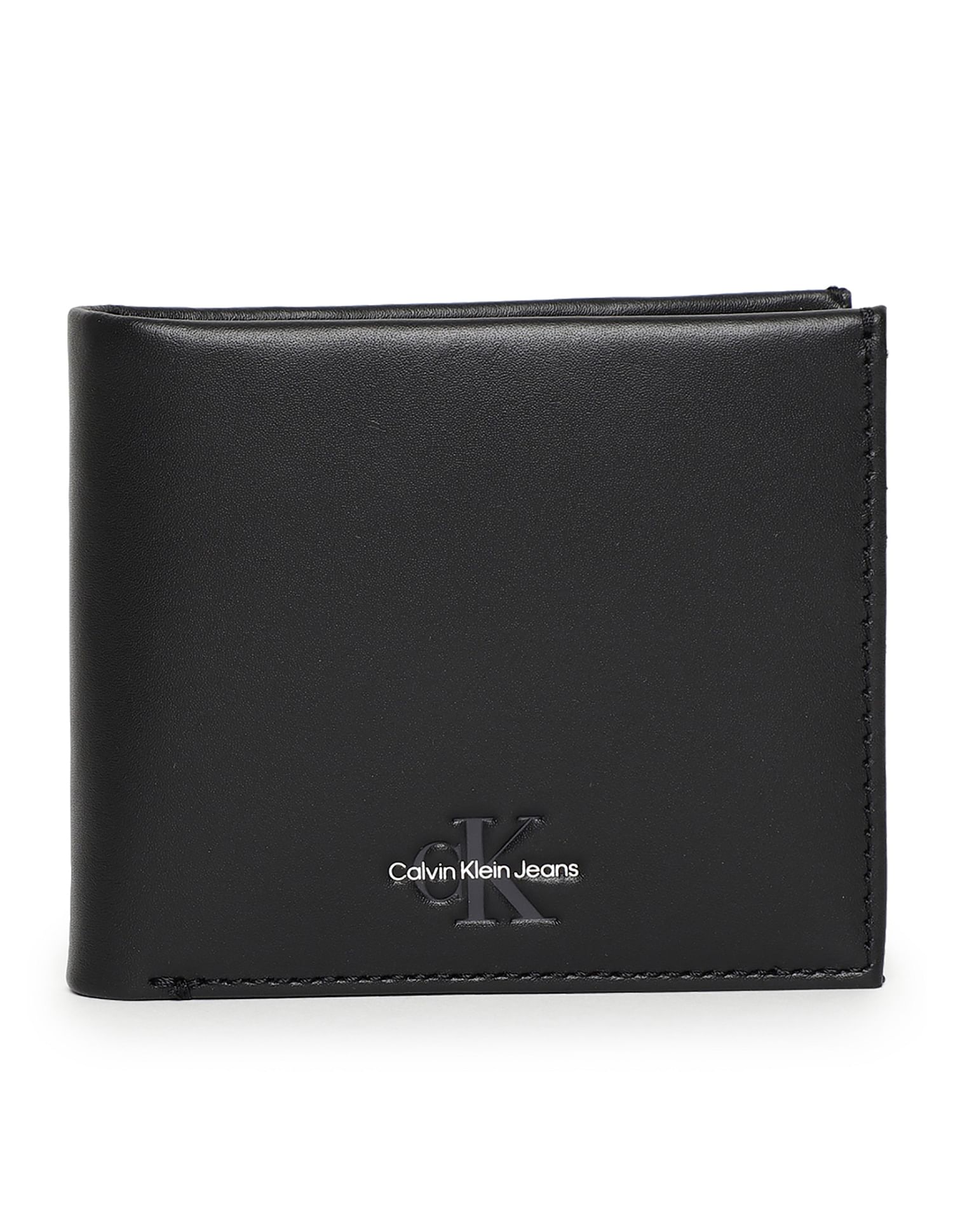 Calvin Klein Solid Leather Monogram Wallet