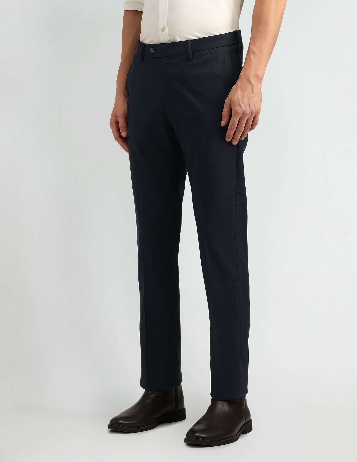 Arrow Solid Dobby Slim Fit Trousers
