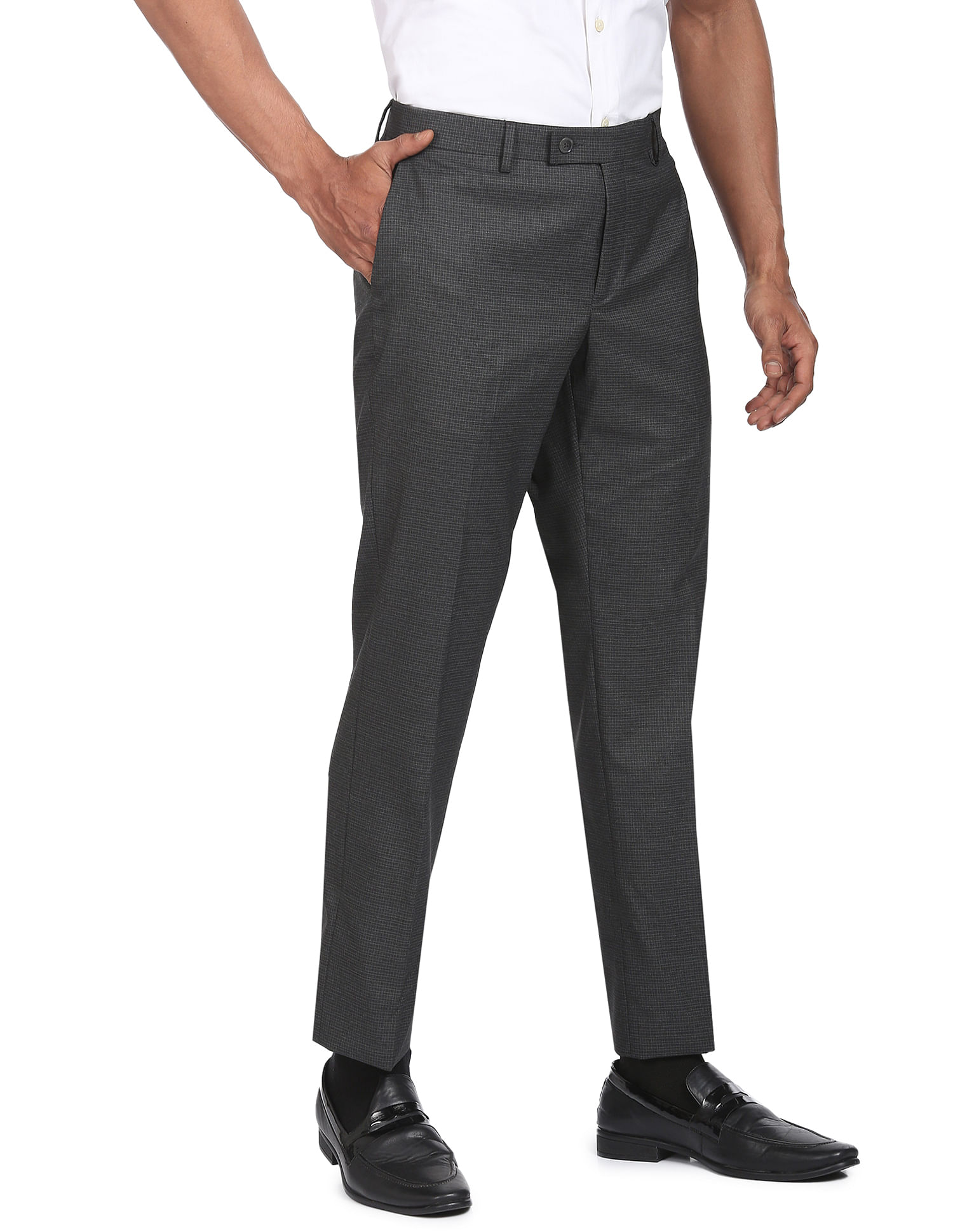 Buy Dark Grey Mid Rise Check Slim Trousers for Men Online at SELECTED HOMME  224955401