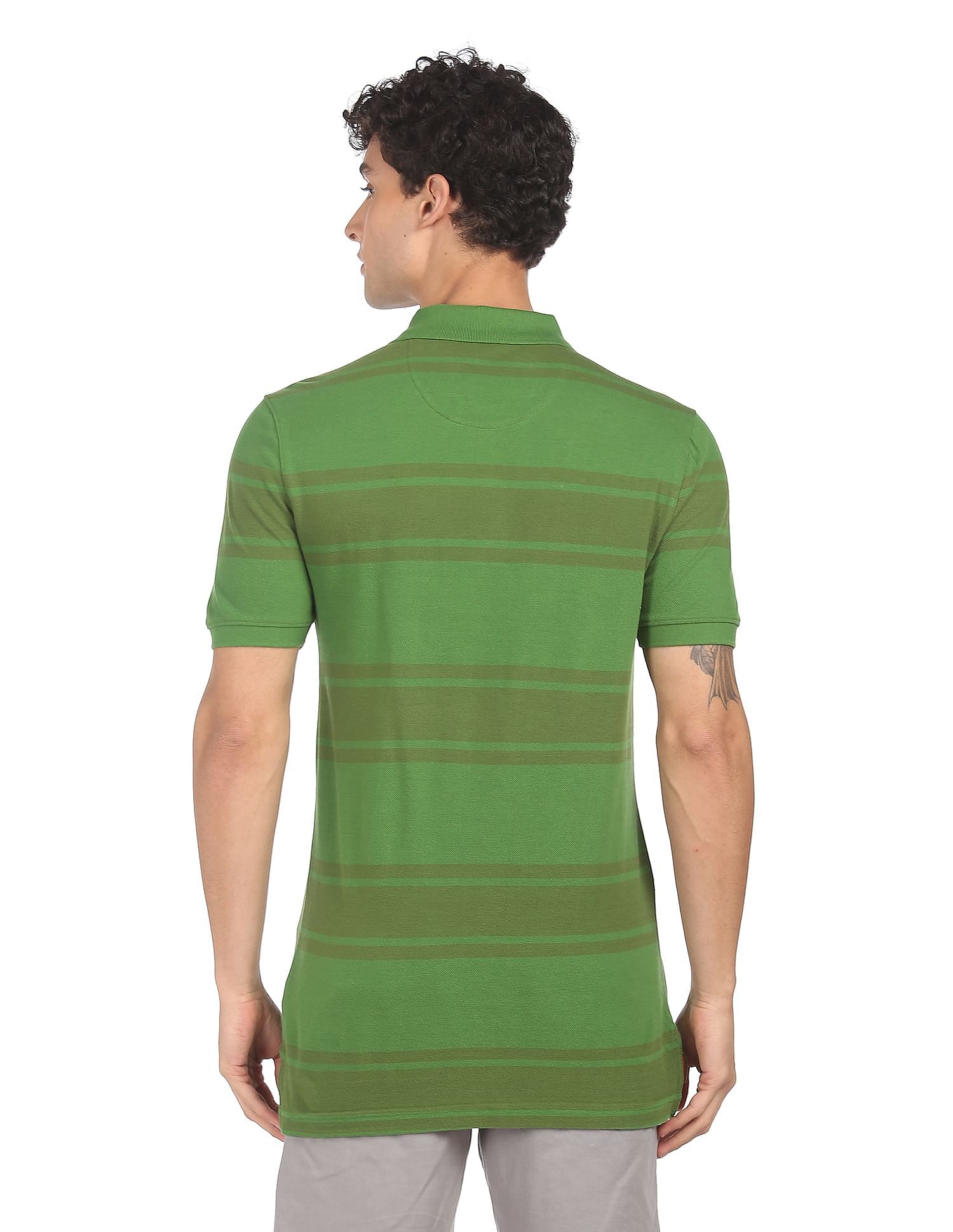AD by Arvind Cotton Horizontal Striped Polo Shirt