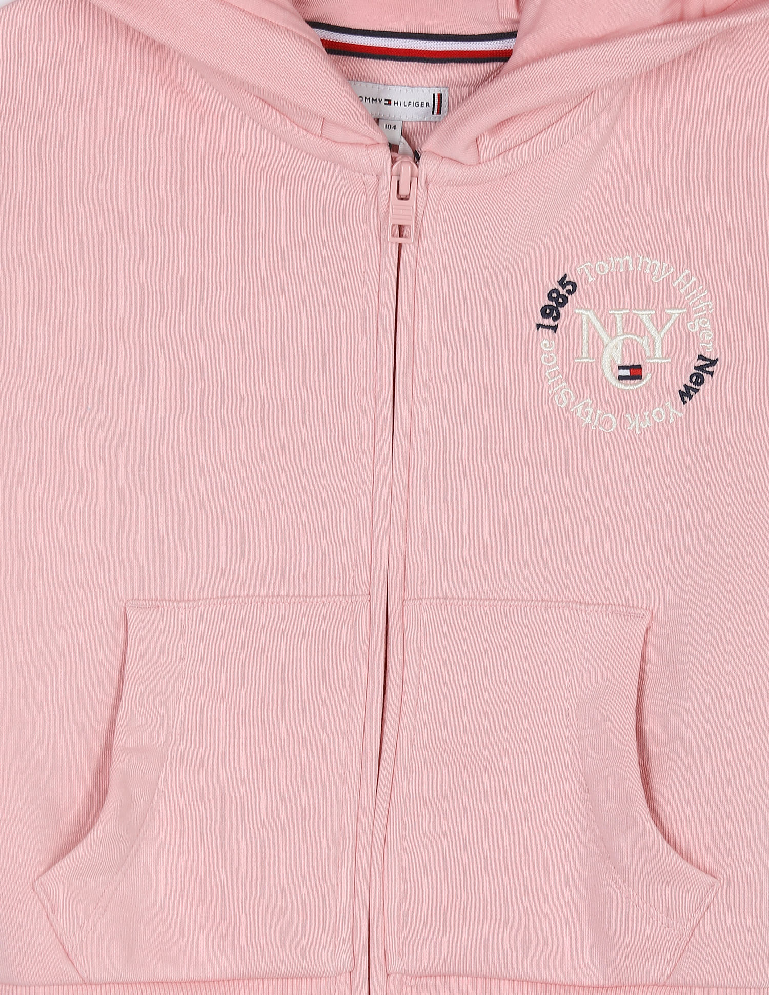 Buy Tommy Hilfiger Kids Girls Through Timeless Logo Zip Pink Solid Hooded Sweatshirt