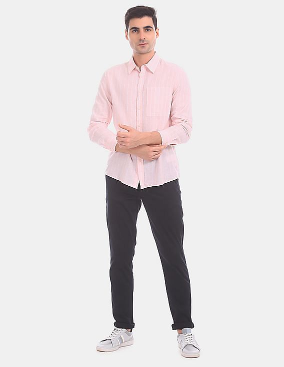 Calvin Klein Men Pink Striped Regular Fit Cotton Shirt