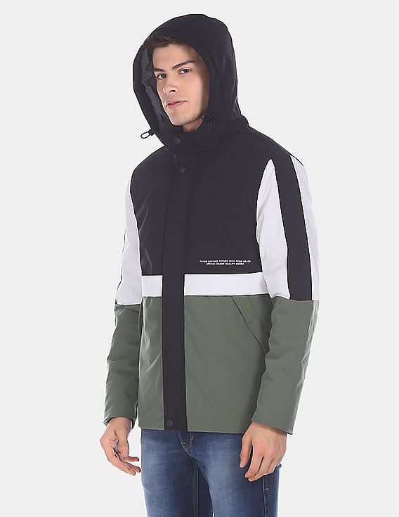 Flying Machine Hooded Colour Block Casual Jacket
